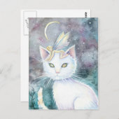 Sliver Moon Fairy en Cat Briefkaart (Voorkant / Achterkant)
