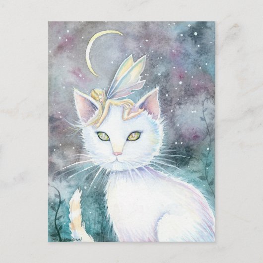 Sliver Moon Fairy en Cat Briefkaart (Voorkant)