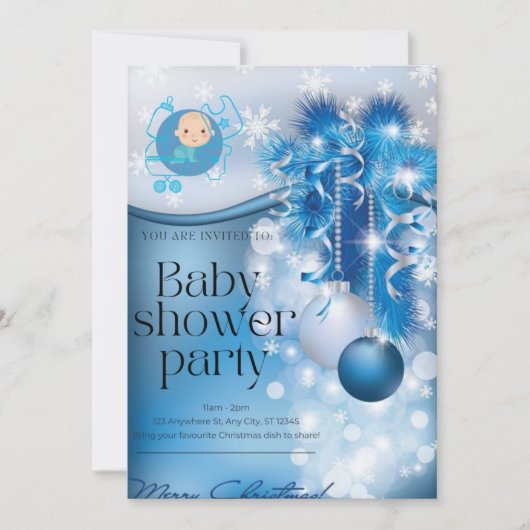 Sliver snowflakes winter wonderland baby shower  kaart (Voorkant)