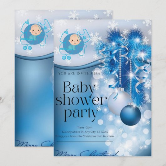 Sliver snowflakes winter wonderland baby shower kaart (Voorkant / Achterkant)