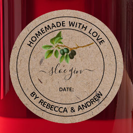 Sloe Gin Kraft Kleur Handgemaakt met Liefde Ronde Sticker