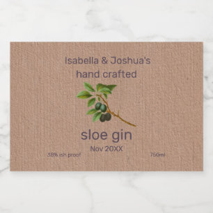 Sloe Gin-label op Kraft Kleurpapier Likeurfles Etiket