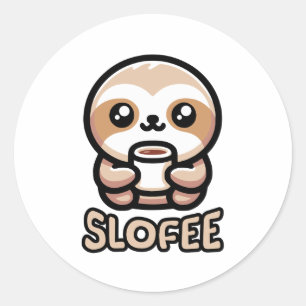 Slofee! Schattigee koffie Drink luiaard Pun Cartoo Ronde Sticker