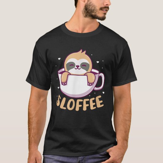 Sloffe Sloth Coffee Kawaii T-shirt (Voorkant)