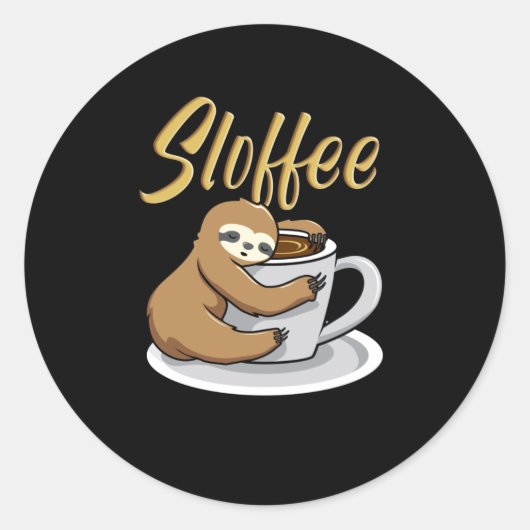 Sloffee Funny Sloth Coffee Mok Ronde Sticker (Voorkant)