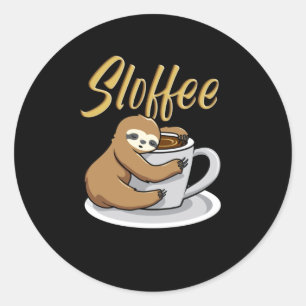 Sloffee Funny Sloth Coffee Mok Ronde Sticker