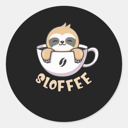 Sloffee Schattigee luiaard in koffiekopje Ronde Sticker (Voorkant)