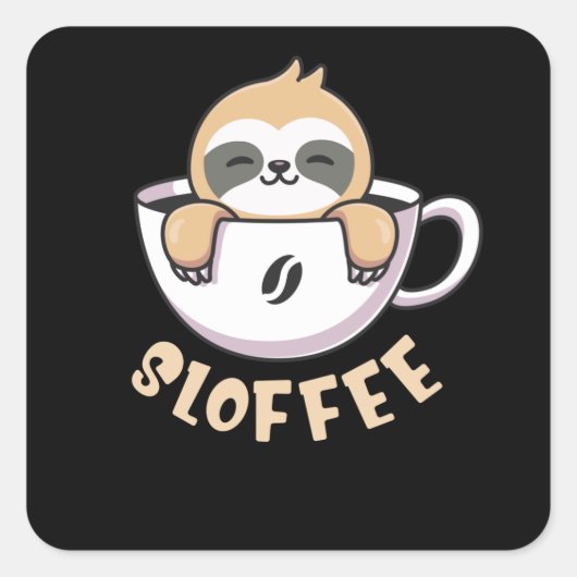 Sloffee Schattigee luiaard in koffiekopje Vierkante Sticker (Voorkant)