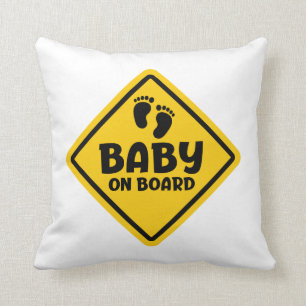 Slogan baby on board - baby aan boord, in auto. kussen