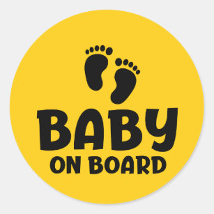 Slogan baby on board - baby aan boord, in auto.  ronde sticker