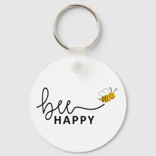 Slogan bee happy, maak je geen zorgen. Wees blij. Sleutelhanger