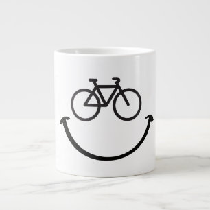 Slogan fiets met blij gezicht. Blij lach gezicht. Grote Koffiekop