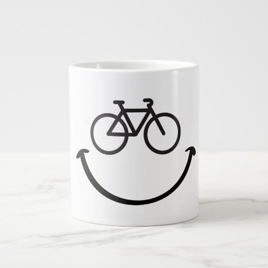 Slogan fiets met blij gezicht. Blij lach gezicht. Grote Koffiekop (Voorkant)