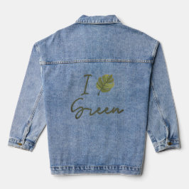 Slogan Ik hou van Groen, in groen met groen blad Denim Jacket