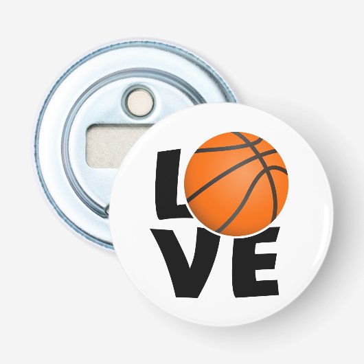 Slogan love Basketbal, ik hou van Basketbal. Button Flesopener (Voorkant)