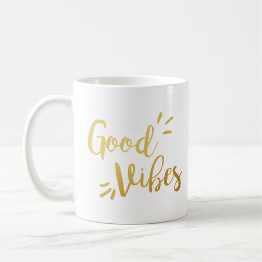 Slogan-Mok | Good Vibes | gouden goud Koffiemok (Links)
