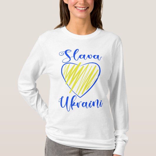Slogan Slava Ukraine Glory to Ukraine hart T-Shir T-shirt (Voorkant)