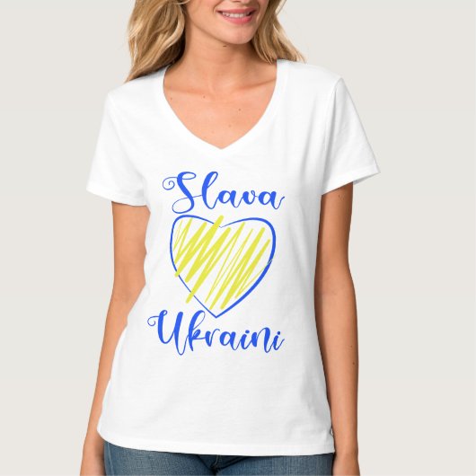 Slogan Slava Ukraine Glory to Ukraine hart T-Shir T-shirt (Voorkant)
