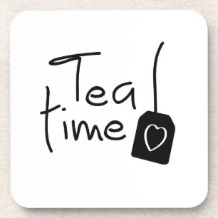 Slogan tea time - theetijd. kopje the drinken. bier onderzetter