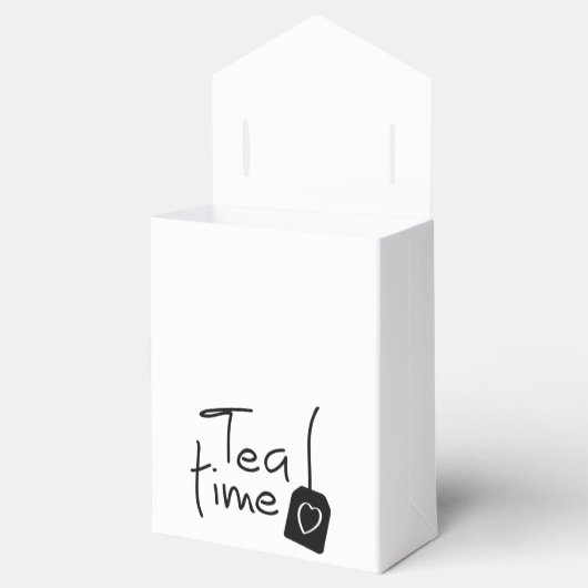 Slogan tea time - theetijd. kopje thee drinken. bedankdoosjes (Geopend)