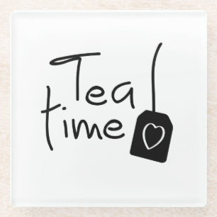 Slogan tea time - theetijd. kopje thee drinken. glazen onderzetter
