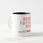 Slogan World braille day. Wereld braille dag. Tweekleurige Koffiemok (Voorkant links)