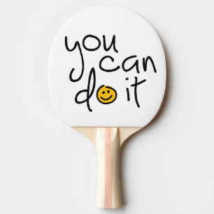 Slogan you can do it, je kunt het of jij doet het. tafeltennisbatje