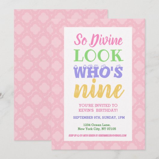 Slogans van de uitnodiging voor de 9e verjaardag (Voorkant / Achterkant)