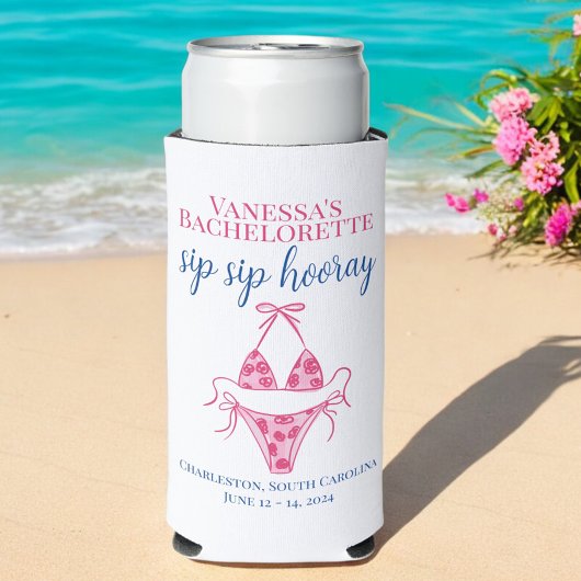 Slok Slok Hoera Roze Bikini Meisjesuitnodiging  Seltzer Blikjeskoeler