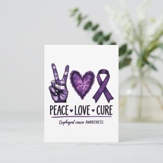 Slokdarmkanker bewustzijn Paarse Lint Aankondigingskaart (Staand voorkant)