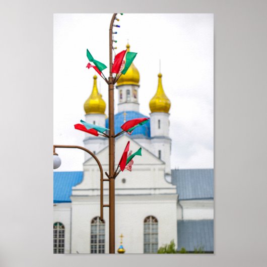 Slonim Belarus Flag Town Architecture Church Poster (Voorkant)