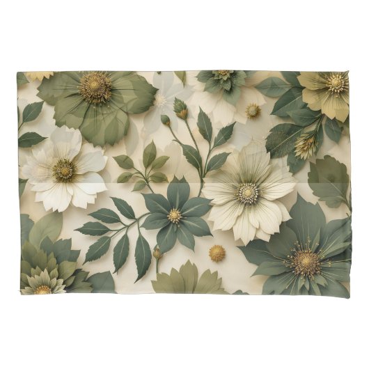 Sloopkussen groene bloemen patroon kussensloop (Voorkant-Links)