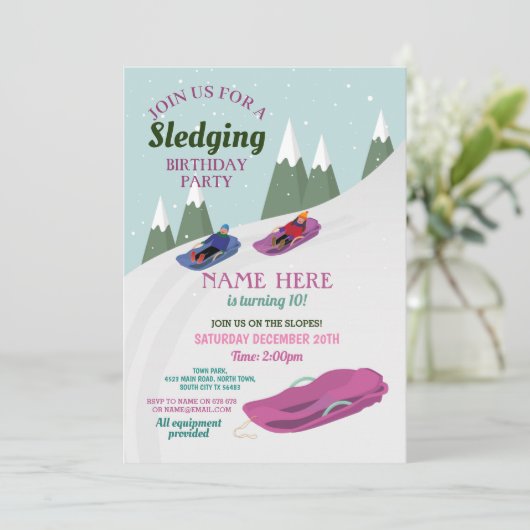 Slopes Sneeuw voor meisjes die de Birthday-wedstri Kaart (Staand voorkant)