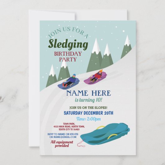 Slopes Snow Invitation Slaping Birthday Kaart (Voorkant)