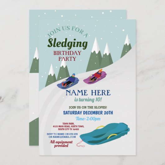 Slopes Snow Invitation Slaping Birthday Kaart (Voorkant / Achterkant)