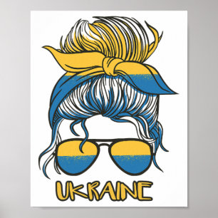 Slordige Bun Haar Oekraïense Vlag Meisje Oekraïne  Poster