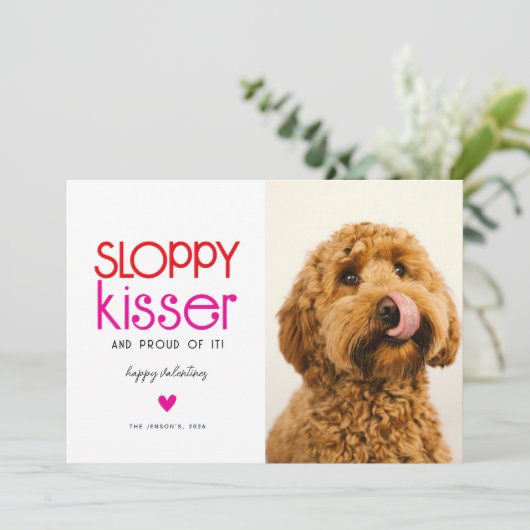 Slordige Kusser Hond Foto Valentijn Feestdagenkaart (Staand voorkant)