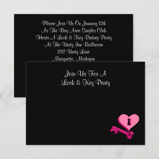 Slot- en sleuteldatumuitnodigingen van één partij kaart (Voorkant / Achterkant)