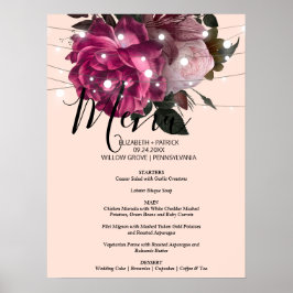 Slot Light Burgundy flower Menu Sign. Poster