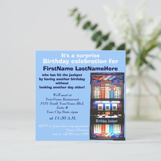 Slot Machine Birthday Party Kaart (Staand voorkant)