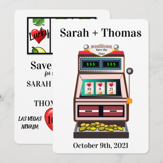 Slot Machine Lucky in Love Save the Date Kaart (Voorkant / Achterkant)