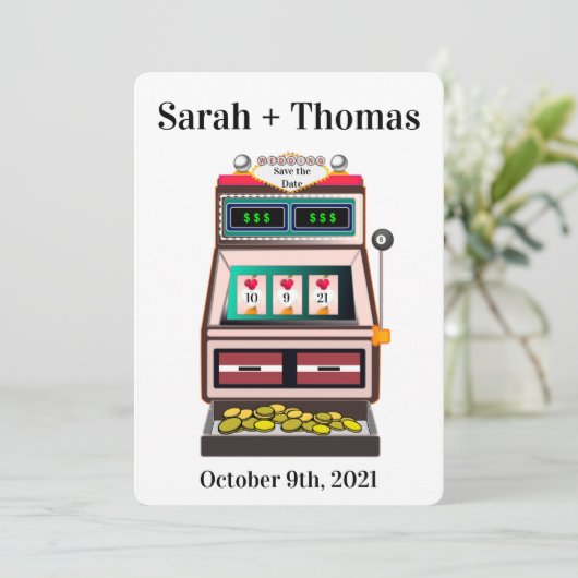 Slot Machine Lucky in Love Save the Date Kaart (Staand voorkant)