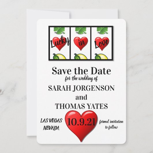 Slot Machine Lucky in Love Save the Date Kaart (Achterkant)