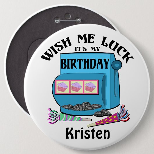 Slot Machine Verjaardag Ronde Button 6,0 Cm (Voorkant /achterkant)