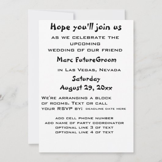 Slot-machine voor bachelor kaart (Achterkant)