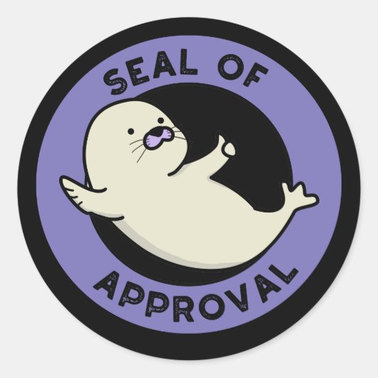 Slot van de goedkeuring Funny Seal Pun Dark BG Ronde Sticker (Voorkant)