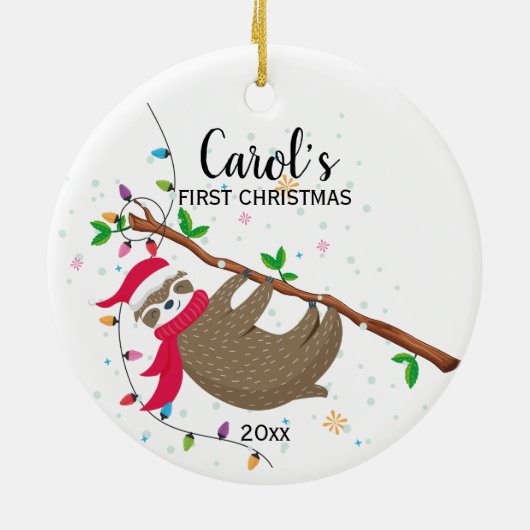 Slote eerste kerstfeest grappig keramisch ornament (Achterkant)