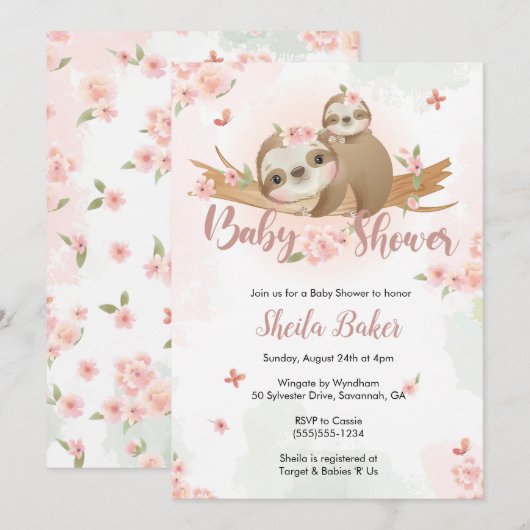 Slote Uitnodiging, Sloth Baby shower Uitnodiging (Voorkant / Achterkant)