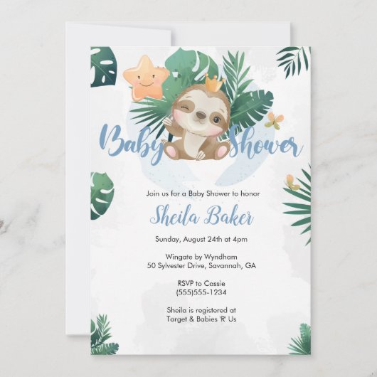 Slote Uitnodiging, Sloth Baby shower Uitnodiging (Voorkant)