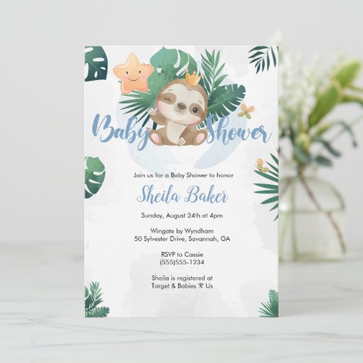 Slote Uitnodiging, Sloth Baby shower Uitnodiging (Staand voorkant)